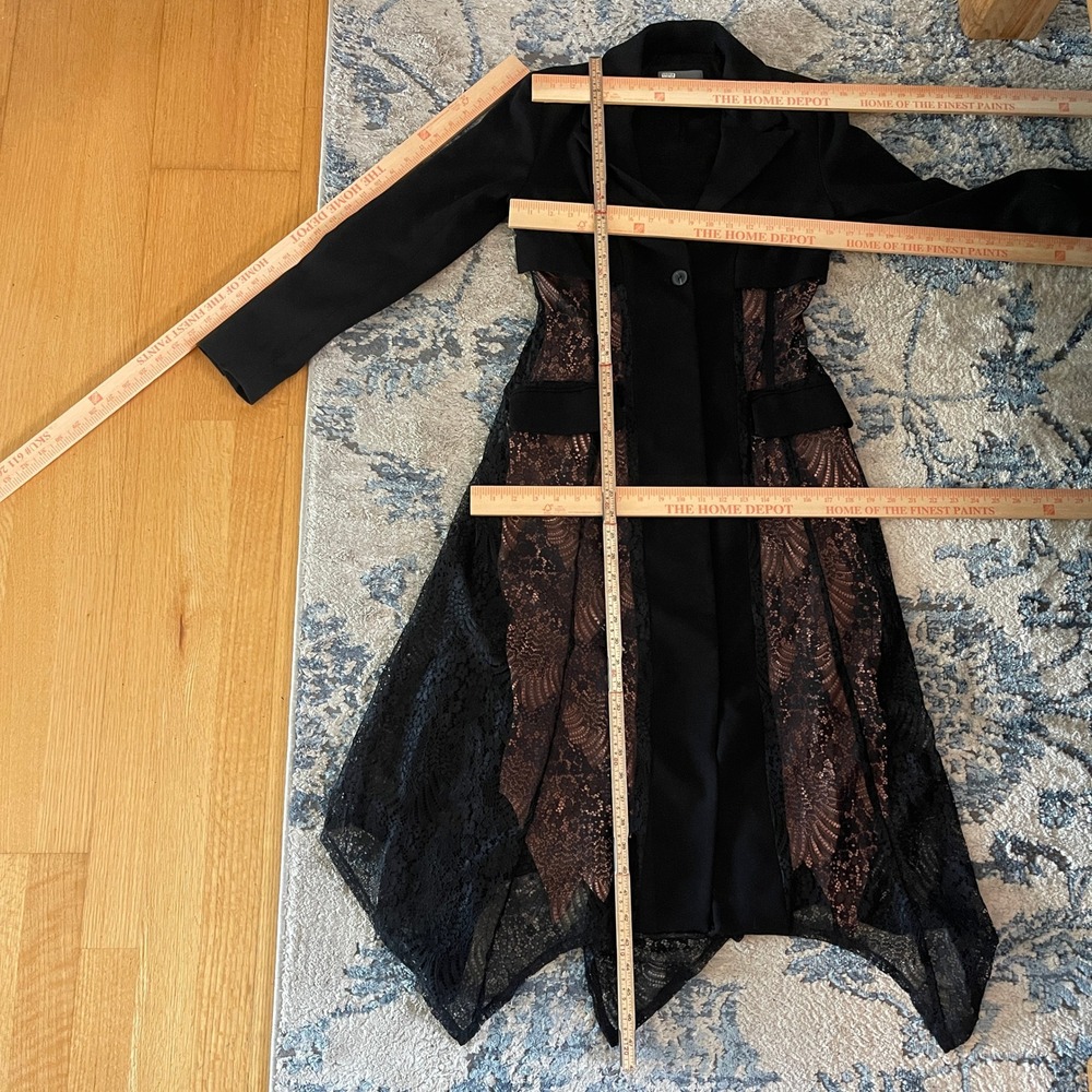 NWOT Anthropologie Black Lace Twofer Blazer Midi Dress Long Sleeve Gothic US 00 - Picture 8 of 13